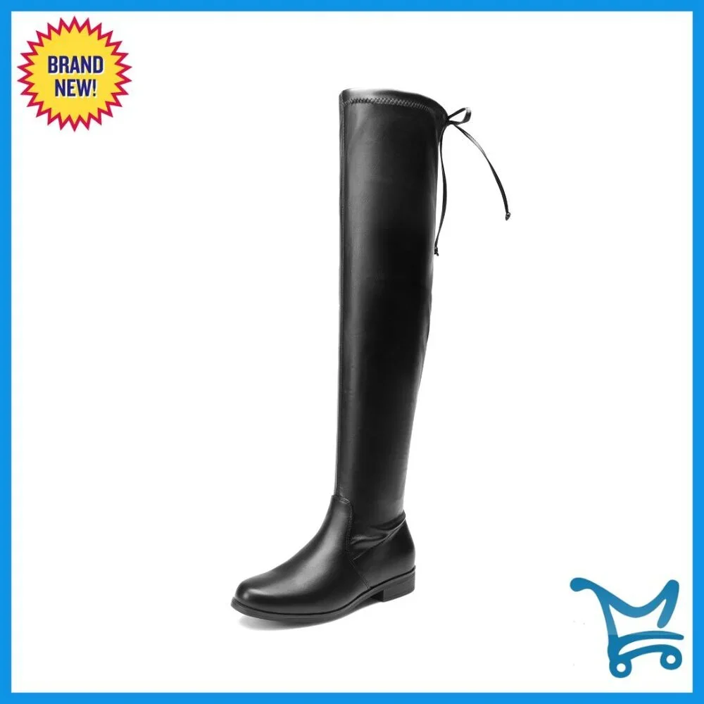 Women's Over the Knee Boots Low Block Heel Stretch Shaft Faux Leather